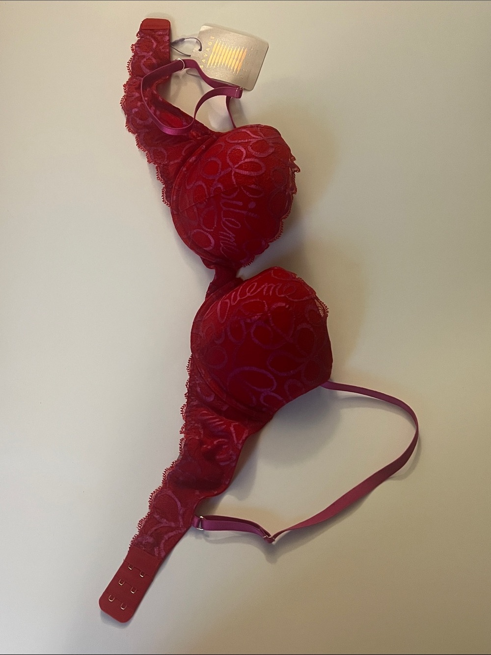 Savage X Fenty Red Lace Push-Up Bra